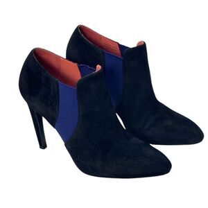 Via Spiga Blaire Suede Pointy Toe Women’s Heels Ankle Booties Black Purple 6